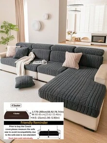 1pc Plaid Embossed High Elastic L-Shaped Sofa Cover, Soft Skin-Friendly Easy To Clean Scratch-Resistant Sofa Pad Protector, Machine Washable All Season Pet-Friendly Sofa Cover, Suitable For 1/2/3 Seater And L-Shaped Corner Sofa - Dark Grey - View 13