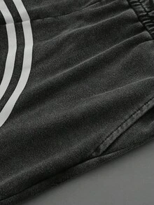 YUNCHIC High Street Washed Distressed Curved Double White Stripe Sports Set Vintage Loose Zipper Hooded Jacket Flared Sweatpants 2 Pieces Set - Black - View 10