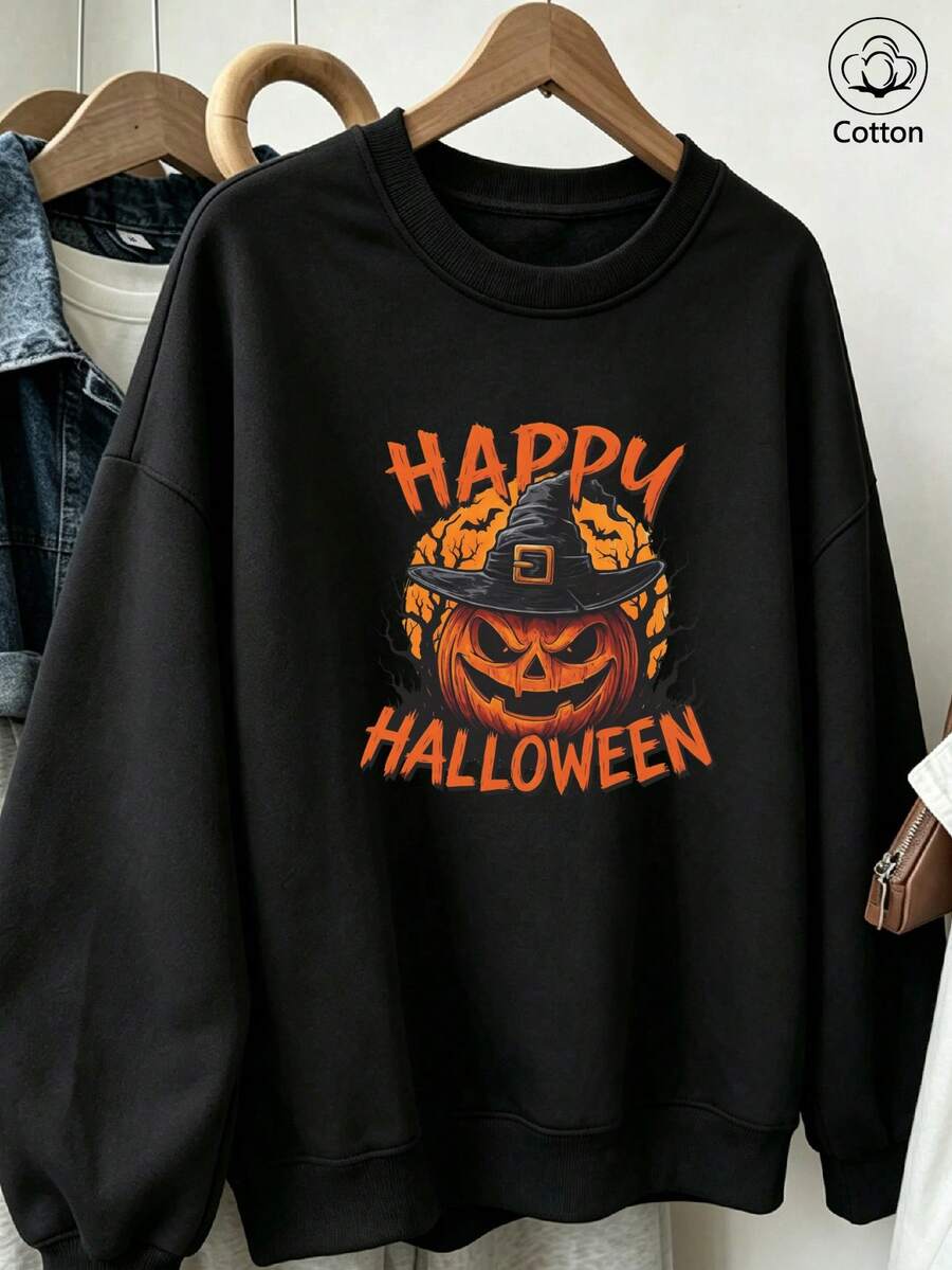 Women's Crew Neck Sweatshirt, Travel Pullover, Cotton Top, Women's Autumn/Winter Basic Sweatshirt - Black - View 1