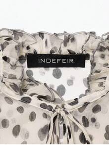 Liorin Autumn New Fashion Minimalist Versatile Long Sleeve Tie-Front Polka Dot Blouse - Polka Dots - View 4