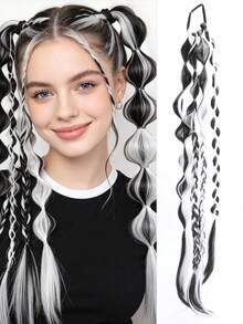 24 Inch Synthetic Bubble Ponytail Hair Extensions, Lightweight Colorful Hair Bundles For Women And Girls, Daily And Party Use - Multicolor - View 11