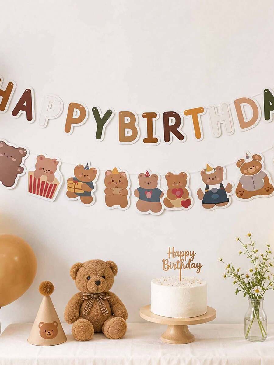 Happy Birthday Banner - Party Backdrop Wall Decor For Home Decoration, Hanging Party Props - Bear - View 1