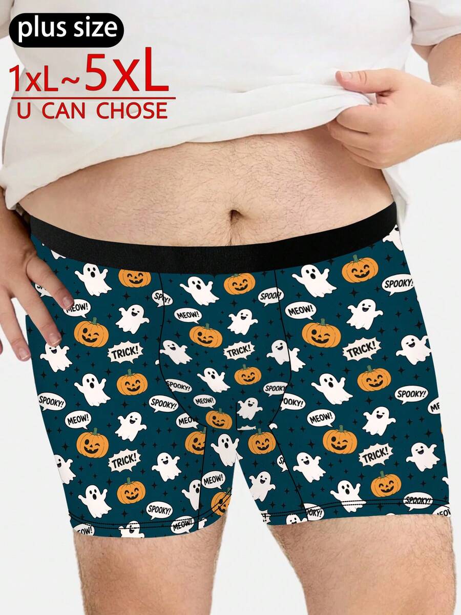Halloween Cute Ghost Pumpkin Print Shorts, Loose And Comfortable Large Size Men's Boxer Briefs - Multicolor - View 1