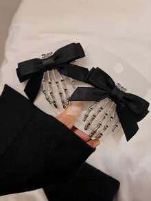 1pc Personalized Skeleton Ghost Hand Dark Gothic Style Girl Halloween Bow Hair Clip - Multicolor - View 2