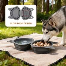 2-In-1 Foldable Pet Slow Feeder Bowl, Dog & Cat Collapsible Silicone Dual Bowl, Portable Food & Water Bowl, Suitable For Travel, Camping, Walking - Mint Green - View 7