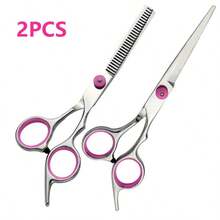 2pcs Hair Cutting Scissors Set, Stainless Steel Straight & Thinning Shears, Professional Hairdressing Scissors, Suitable For Men, Women, Children, Adults, Home, Salon, DIY Use - Multicolor - View 12