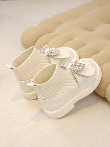 1 Pair Baby Girls Bow-Knit Comfortable Lightweight Flat Ankle Boots, Suitable For Daily Wear In Autumn And Winter - Beige - View 5