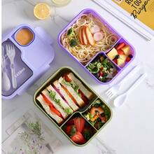 Compartment Bento Box For Students, Microwaveable Japanese Style Lunch Box With Utensils, Salad Meal Box For Office Workers - Multicolor - View 4