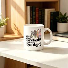 1pc 11oz My Weekend Is Fully Booked Ceramic Coffee Mug, Book Lover Retro Graphic Two‑Tone Cup, Dishwasher Reusable Drinkware, Reading Fan Daily Home Office Cup, Ideal Novelty Gift For Bookworms Readers - Multicolor - View 8