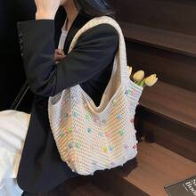 BAILEE Tas jinjing rajutan kasual dan sederhana dengan manik-manik warna-warni dan desain kapasitas luas, sempurna untuk dipadukan dengan pakaian liburan atau sebagai hadiah. - MultiWarna - View 7