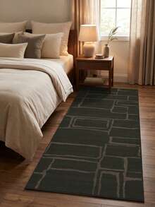 1PC Deep Olive Green Gray Brown Asymmetrical Geometric Line Frame Long Rug, Modern Wabi-Sabi Style Faux Cashmere Rectangular Abstract Distressed Misaligned Rectangle Line Washable Runner Mat, Suitable For Living Room, Hallway, Corridor, Bedside, Home Decor - Multicolor - View 6