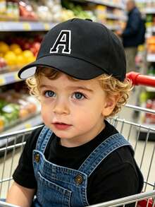 1pc Customized Kids A-Z Letter Baseball Cap, Adjustable Breathable Headwear, Suitable For 1-3 Years Old Toddlers, Outdoor Sun Hat For Travel - Black - View 2