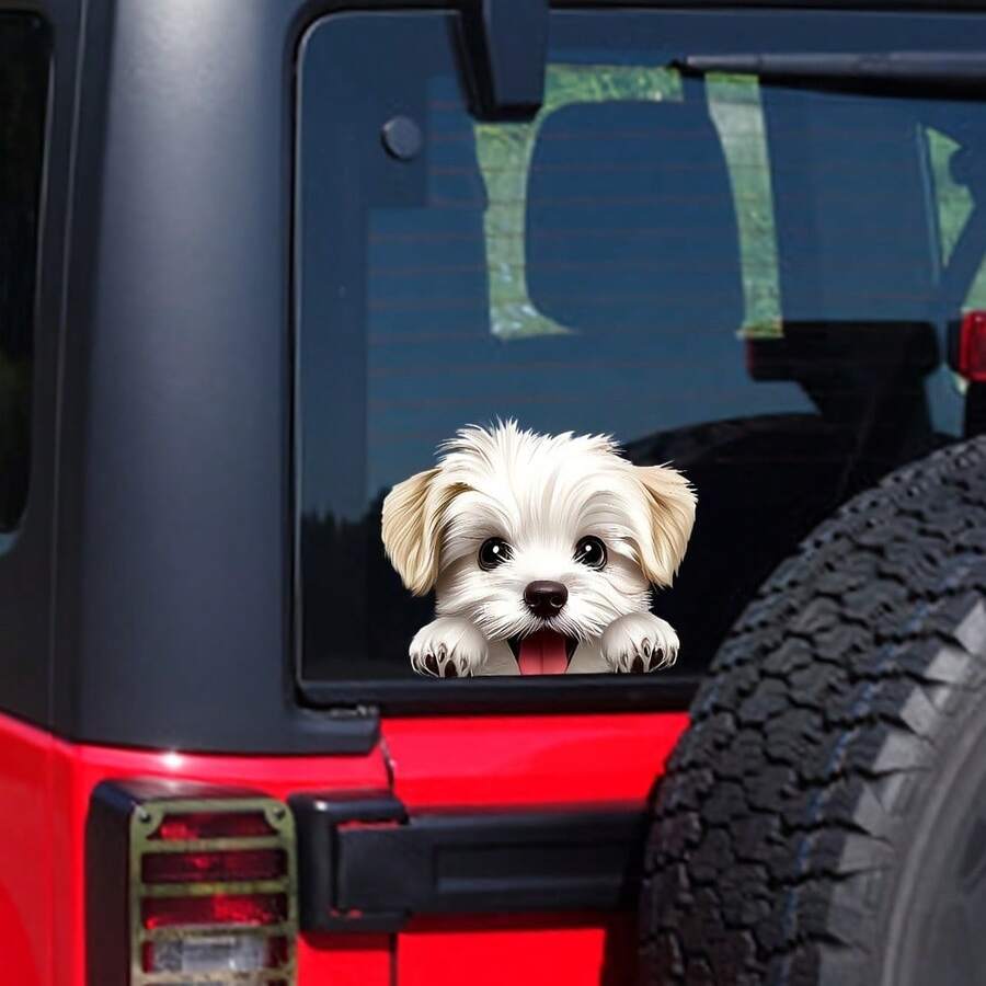 1 Cartoon Dog Vinyl Sticker, Waterproof Double-Sided Puppy Decal, Suitable For Car Windows, Doors, Bumpers, Matte Finish, Self-Adhesive, Single Use, Animal-Themed Car Accessory, Perfect For Party And Home Decor - A - View 1