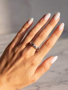 1pc 0.03ct Polished Half Circle Moissanite Diamond Ring 925 Sterling Silver Elegant Luxury Suitable For Engagement, Wedding And Bridal Jewelry - Round Diamond Moissanite Ring - View 6