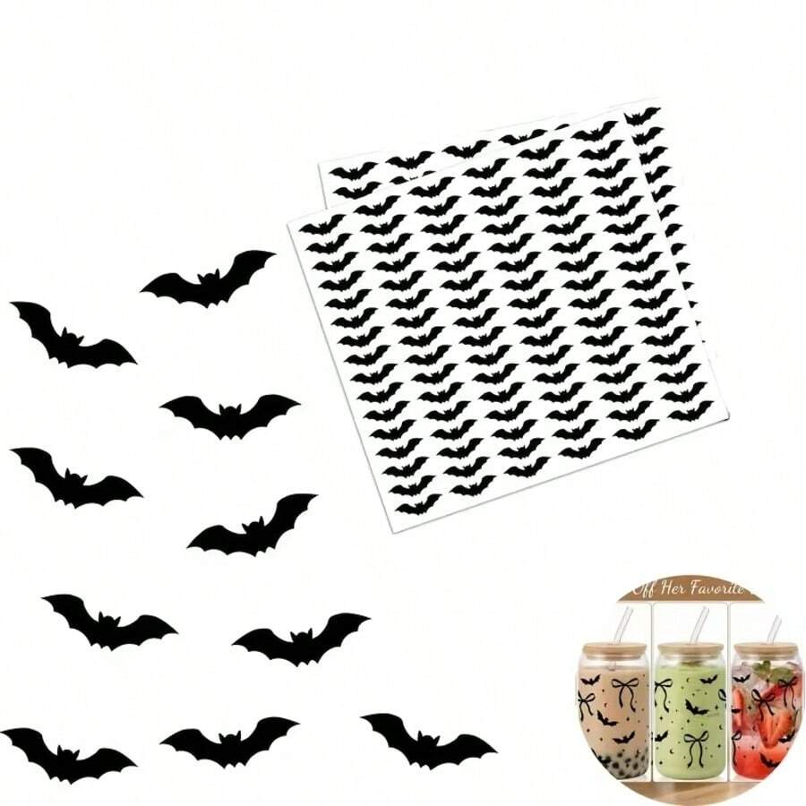 96/192pcs Halloween Bat Stickers, Mini Cute Black Decals, Suitable For Crafts, Self-Adhesive Vinyl, Halloween Gift Bags And Envelope Seals, Easy To Peel And Stick, Cute Black Spooky Bats - Multicolor - View 1