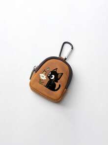 Cute Black Cat Daisy Butterfly Print Mini Zipper Coin Purse With Carabiner, Portable PU Leather Earbud Storage Bag, Small Key Card Wallet - Multicolor - View 9