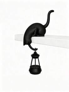Cat Shelf Hook With Vintage Lantern, Bookshelf Decor, Cat With Lantern Shelf Decor, Whimsical Cat Shelf Accent For Bookcases &Reading Nooks A Vintage-Style Library Lantern Adds Character Decorative Bookshelf Light For Keys Desk Edge Bookshelf. - Regular Model - View 10