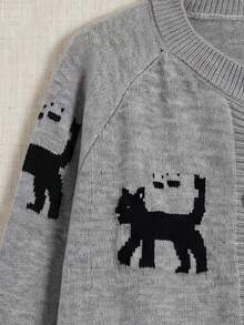 JIANHU Cute Cat Pattern Knitted Cardigan, Autumn/Winter Essential | Soft & Comfortable, Button Detail Design | Perfect Holiday Gift - Grey - View 8