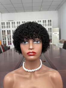 6 Inch Short Pixie Cut Human Hair Wig For Women Afro Kinky Curly Black Color Full Machine Made 100% Human Hair Jerry Curly Wave Style - Natural Black - View 8