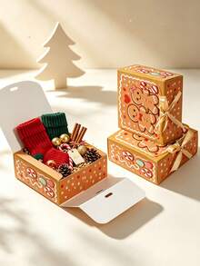 5PCS Christmas Gingerbread Man Flip Top Gift Boxes (With Bows), Size 4.53*4.53*1.97 Inches, For Candy, Jewelry Small Gifts Christmas Paper Packaging Boxes And Holiday Gift Packaging - View 1