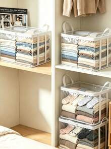 4pcs Transparent White Edge Storage Bags, Dual Handle Portable Easy Loading, Dust-Proof & Moisture-Proof Organizer Bags, Large Capacity Durable Foldable, Easy Storage & Classification, Suitable For Bedroom, Classroom And Dormitory Book Moving - White - View 5