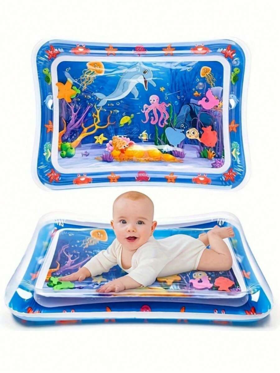 Children's Inflatable Water Park Mat, Supports Physical And Sensory Development, Colorful Underwater Scene, Comes With Floating Toys (Random Style)