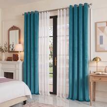FLYINGCURTAINS 2 In 1 Composite Curtain Set, Grommet Top Velvet Blackout Curtain With Sheer Voile, Double Layer Window Drapes, Light Filtering & Shading Curtains For Bedroom Living Room, Multiple Colors - Mint Blue - View 9