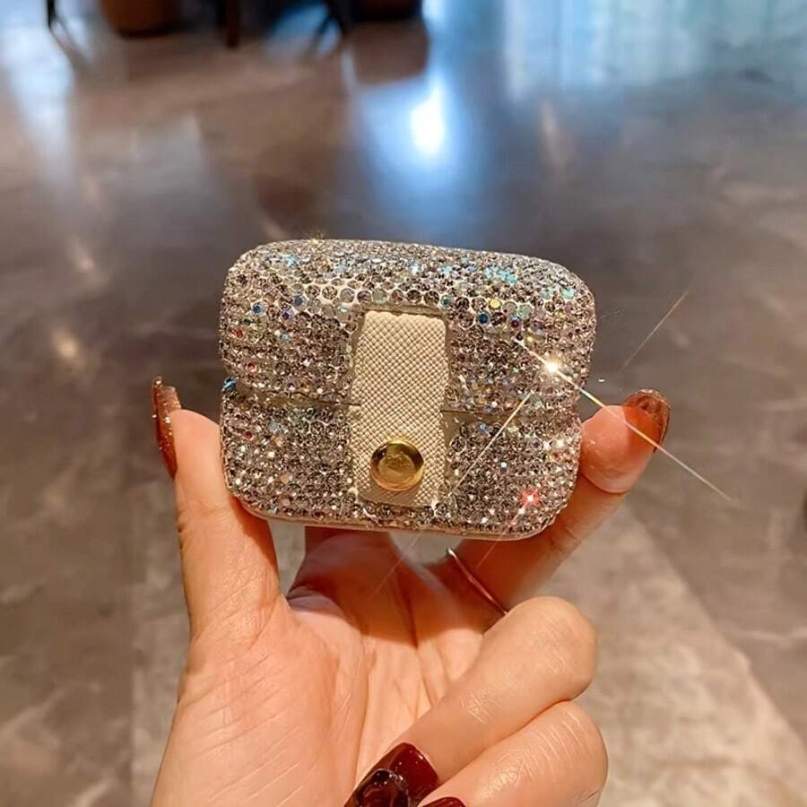 Elegant Rhinestone Mini Jewelry Storage Box, Fully Embellished With Sparkling Crystals, Portable Ring And Earring Organizer With Snap Closure, Small Jewelry Box For Women, Suitable For Travel, Daily Storage And Gift Giving - Multicolor - View 1