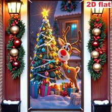2D Flat Banner[Party Banner, Bunting]1pc, Polyester Material, Christmas Decoration Door Frame Banner - Christmas Reindeer - View 6
