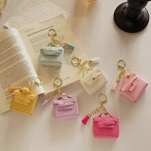 2pcs Mixed Color Mini Handbag Shaped Keychain Pendant, PU Leather Tassel Bag Charm, For Backpack Decoration - Multicolor - View 1