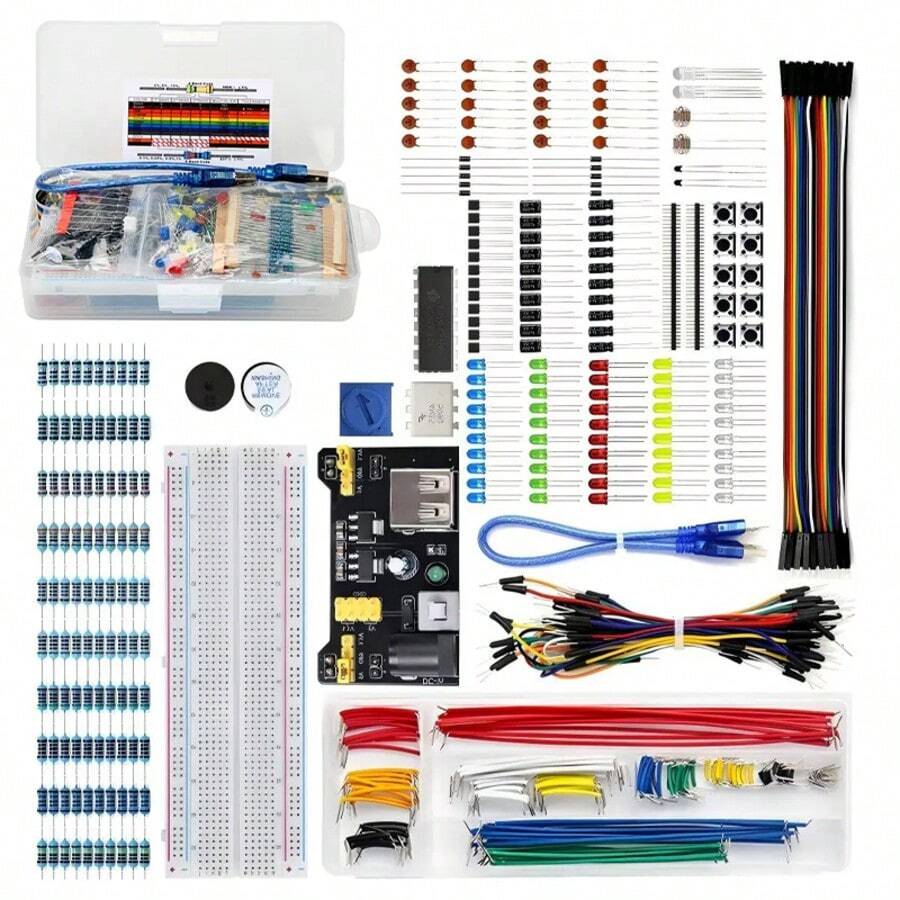 Harmei Kit De Componentes Eletrônicos 830 Uno R3 Modulo Fuente De Poder Cable De Puente 830 Tie-points Breadboard Potenciometro De Precision Resistor Compatible Con Arduino Raspberry Pi - Blanco - Ver 1
