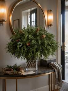8pcs Artificial Norfolk Pine Stems With Pine Cones, Realistic Green Christmas Cedar Branches For Vase, DIY Wreath, Christmas Holiday Tabletop Decor, Home Room Decoration, Winter Decor, Dining Table, Party, Fireplace - Multicolor - View 1