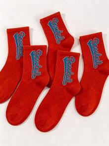 1/5 Pairs Letter Mid-Calf Socks, Unisex Retro Street Style Personalized Print Socks, Breathable Sports Casual Socks - Multicolor - View 17