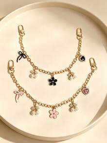 1pc Black & Pink Floral Cherry Cute Shiny Bag Chain, Suitable For Handbag, Bag Chain Decoration, Bag Extension Chain, Bag Charm Accessory, Handbag Decorative Chain - Multicolor - View 12