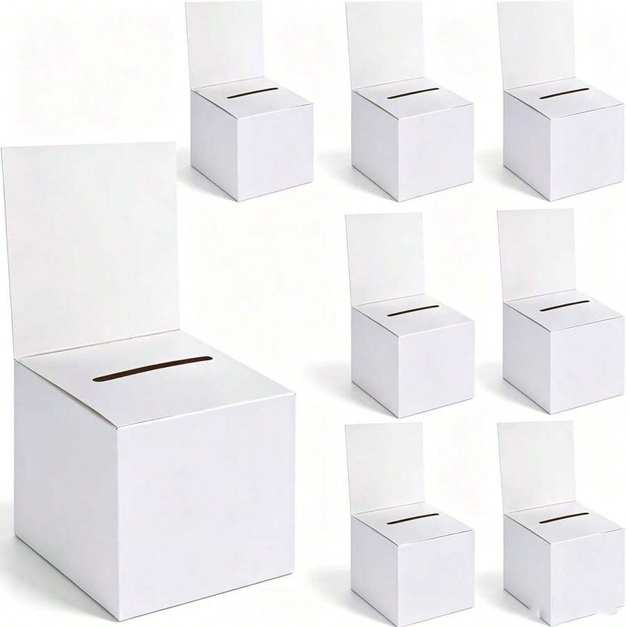 4 Packs Raffle Box, Ballot Box, Suggestion Box With Slot, Cardboard Drawing Box, Built-In Removable Header Card, For Collecting Business Cards, Votes, Competitions - White - View 1
