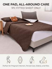 1pc Waterproof Ultrasonic Needleless Quilted Comfortable Bed Protector, Fitted Sheet Style Bedding, Mattress Cover With Anti-Slip Straps, Soft Skin-Friendly, Fits Twin, Full, Queen Size, Soft Mattress Pad Protector, Dustproof, Stain-Resistant, Easy To Clean, Machine Washable (Pillowcase Not Included) - Waterproof Diaper Pad - Dark Brown - View 3