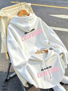 Women's Crew Neck Sweatshirt, Travel Hoodie With Pocket, Cotton T-Shirt, Basic Autumn-Winter Sweatshirt For Women - White - View 1