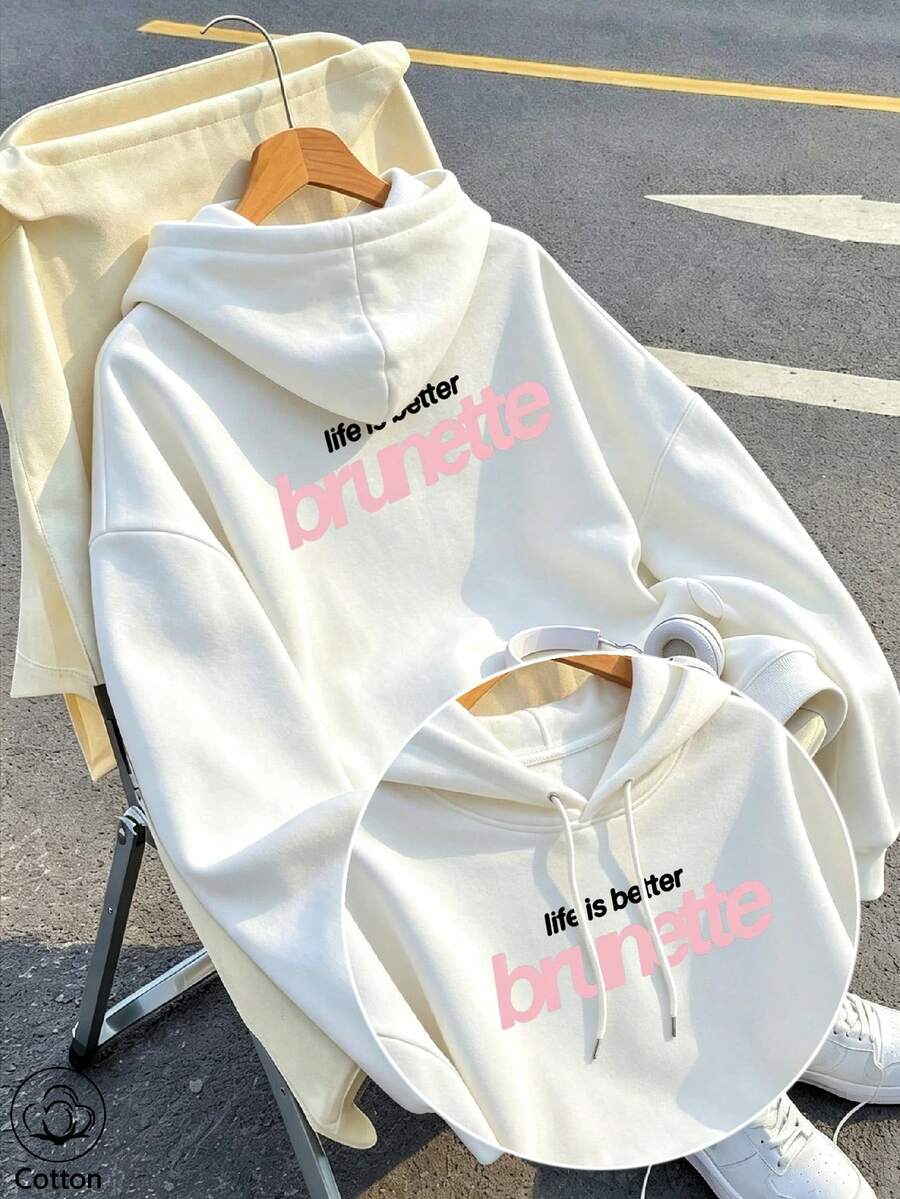 Women's Crew Neck Sweatshirt, Travel Hoodie With Pocket, Cotton T-Shirt, Basic Autumn-Winter Sweatshirt For Women - White - View 1
