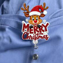 1pc Christmas Reindeer Badge Reel Retractable ID Badge Holder, Suitable For Hospital, School, Christmas Party Gift - Multi-color - View 7