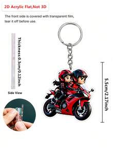 1pc 2D Flat Acrylic Motorcycle Couple Keychain, Motorcycle Theme Bag Charm, Personalized Creative Key Chain Decoration, Suitable For Car Keys, Backpack, Handbag, Couple Gift, Birthday And Anniversary Present - Multicolor - View 4