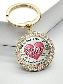 1pc Vintage Hip Hop Heart Letter Men's Alloy Glass Round Keychain - Multicolor - View 3