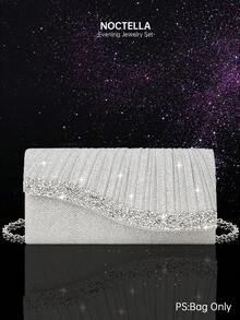 Noctella Sparkling Rhinestone Envelope Clutch Evening Bag, New Women's Shoulder Bag Party Bag, Paired With Sparkling Rhinestone Pendant Jewelry 2 Pieces Set, Luxury Rhinestone Pendant Necklace And Earrings, Matches Sequin Dress, Wedding Dress, Suitable For Party, Wedding, Gathering, Ball - Silver - View 13