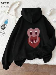 Oversized Women's Sweatshirt For Autumn And Winter, Long-Sleeve Hoodie With Pockets, Casual Top, Y2k Style, Daily Letter Slogan Graphic, Black Unisex - Black - View 5