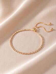 1pc Adjustable Luxury Crystal Embellished Bracelet - Gold - View 2