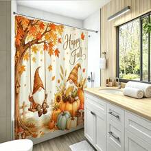 1pc Autumn Maple Leaf Pumpkin Shower Curtain, Vintage Design, Waterproof Bath Curtain, Suitable For Bathtub Partition, Bathroom Decor And Bathroom Accessories, Home Decor Gift - Multicolor - View 4
