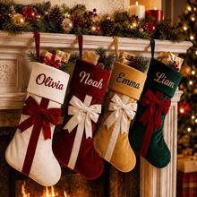 Personalized Bow Christmas Stocking, 2026 Embroidered Christmas Stocking, Velvet Christmas Stocking With Name, Christmas Gift, Family Decor - Multicolor - View 8