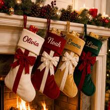 Personalized Bow Christmas Stocking, 2026 Embroidered Christmas Stocking, Velvet Christmas Stocking With Name, Christmas Gift, Family Decor - Multicolor - View 11
