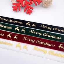 1PC 2.5cm Green & Ribbon With Gold Foil Christmas Holiday Decoration Gift Box Packaging Bow Ribbon, Christmas Decor Burgundy Velvet Christmas Letter Star Ribbon DIY Christmas Tree Bow Ribbon Webbing - Multicolor - View 5