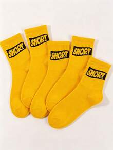 1/5 Pairs Letter Mid-Calf Socks, Unisex Retro Street Style Personalized Print Socks, Breathable Sports Casual Socks - Multicolor - View 12
