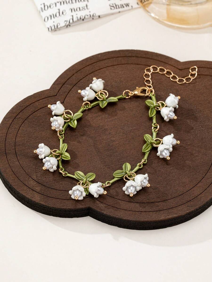Fresh & Cute Forest Style Ethereal White Lily Of The Valley Pearl Chain Bracelet, High-End Women's Jewelry - Multicolor - View 1